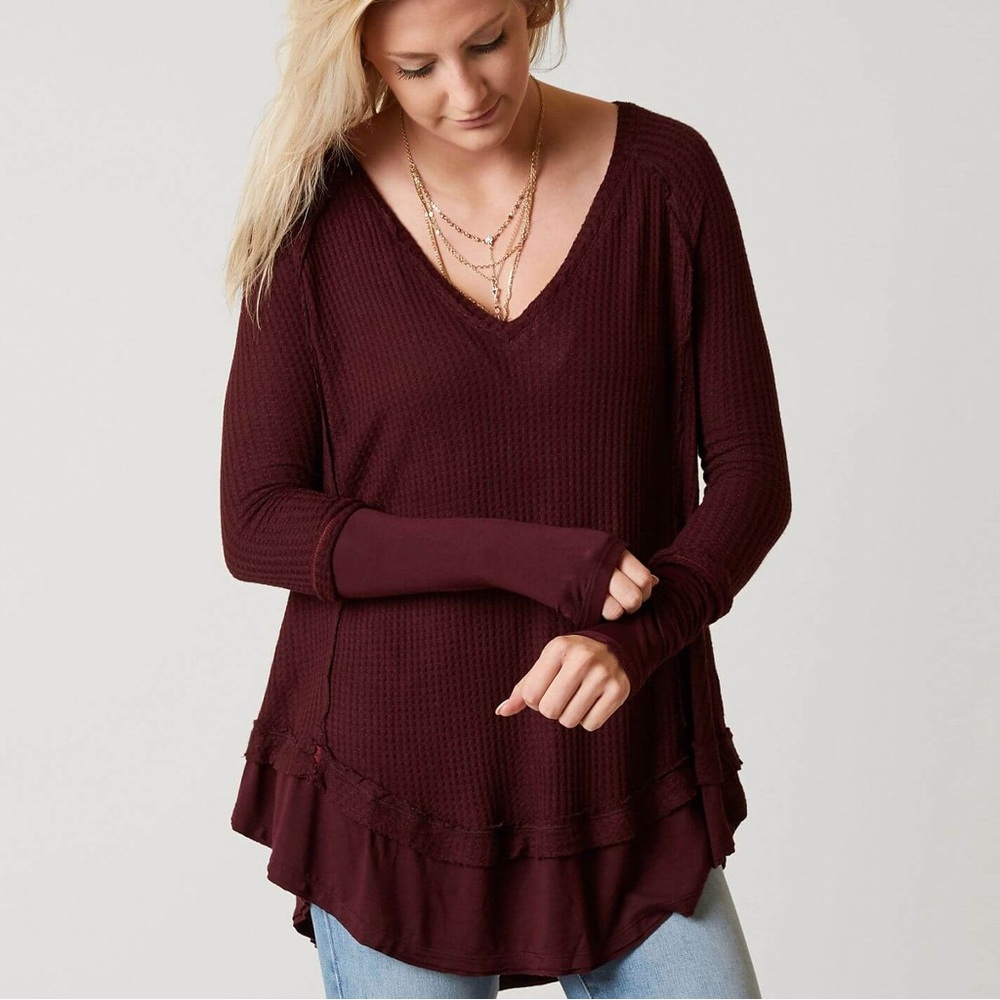 Free People Laguna long sleeve waffle burgundy Thermal Top – size XS